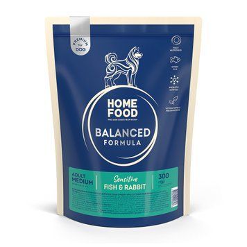 Сухий корм HOME FOOD для дорослих собак середніх порід з чутливим травленням "Риба та кролик" Sensitive Balanced Formula, 300 г 1108003 фото