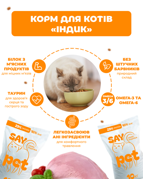 Сухий корм для дорослих котів SAY PET з індичкою, 10 кг mkf0008 фото