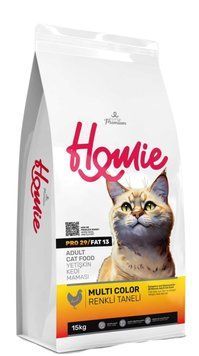 Сухой корм Homie Super Premium с курицей и разноцветными гранулами для взрослых кошек, 15 кг 378522 фото