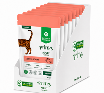Влажный корм для стерилизованных кошек с лососем и форелью Nature's Protection Prime Sterilised Adult Cats Salmon and Trout, 300 г * 8 шт NPPR47952_box фото