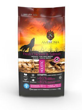Беззерновой корм Ambrosia Grain free со свежей курицей и лососем для щенков крупных пород 12кг 5651 фото
