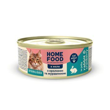 Повнораціонний вологий корм HOME FOOD для стерилізованих/кастрованих дорослих котів з кроликом та журавлиною в желе, 85 г 7010053 фото