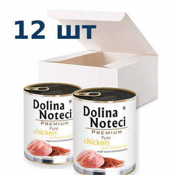 Вологий корм для собак, схильних до алергії Dolina Noteci Premium Pure з куркою та коричневим рисом, 800 г * 12 шт DN 800 (609)_box фото