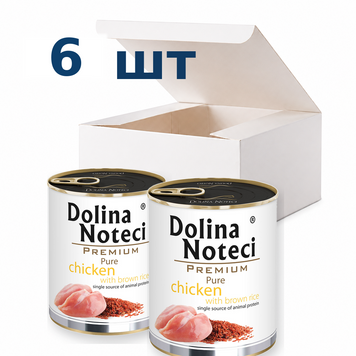 Вологий корм для собак, схильних до алергії Dolina Noteci Premium Pure з куркою та коричневим рисом, 800 г * 6 шт DN 800 (609)-6 фото