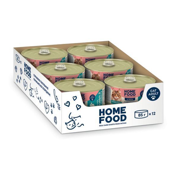 Повнораціонний вологий корм HOME FOOD для стерилізованих/кастрованих дорослих котів з кроликом та журавлиною в желе, 85 г * 12 шт 7010053-12 фото