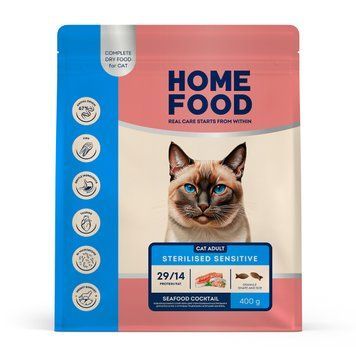 Гипоаллергенный сухой корм HOME FOOD для стерилизованных/кастрированных взрослых кошек Морской коктейль Hypoallergenic For sterilised/neutered 400 г 3068004 фото