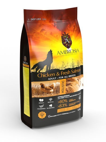 Беззерновой корм Ambrosia Grain free с курицей и свежим лососем для взрослых собак всех пород 12кг 5655 фото