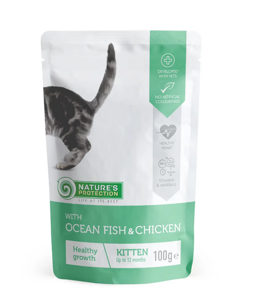 Вологий корм для кошенят з океанічною рибою і куркою Nature's Protection Kitten with Ocean fish and Chicken 100 г KIK45688 фото